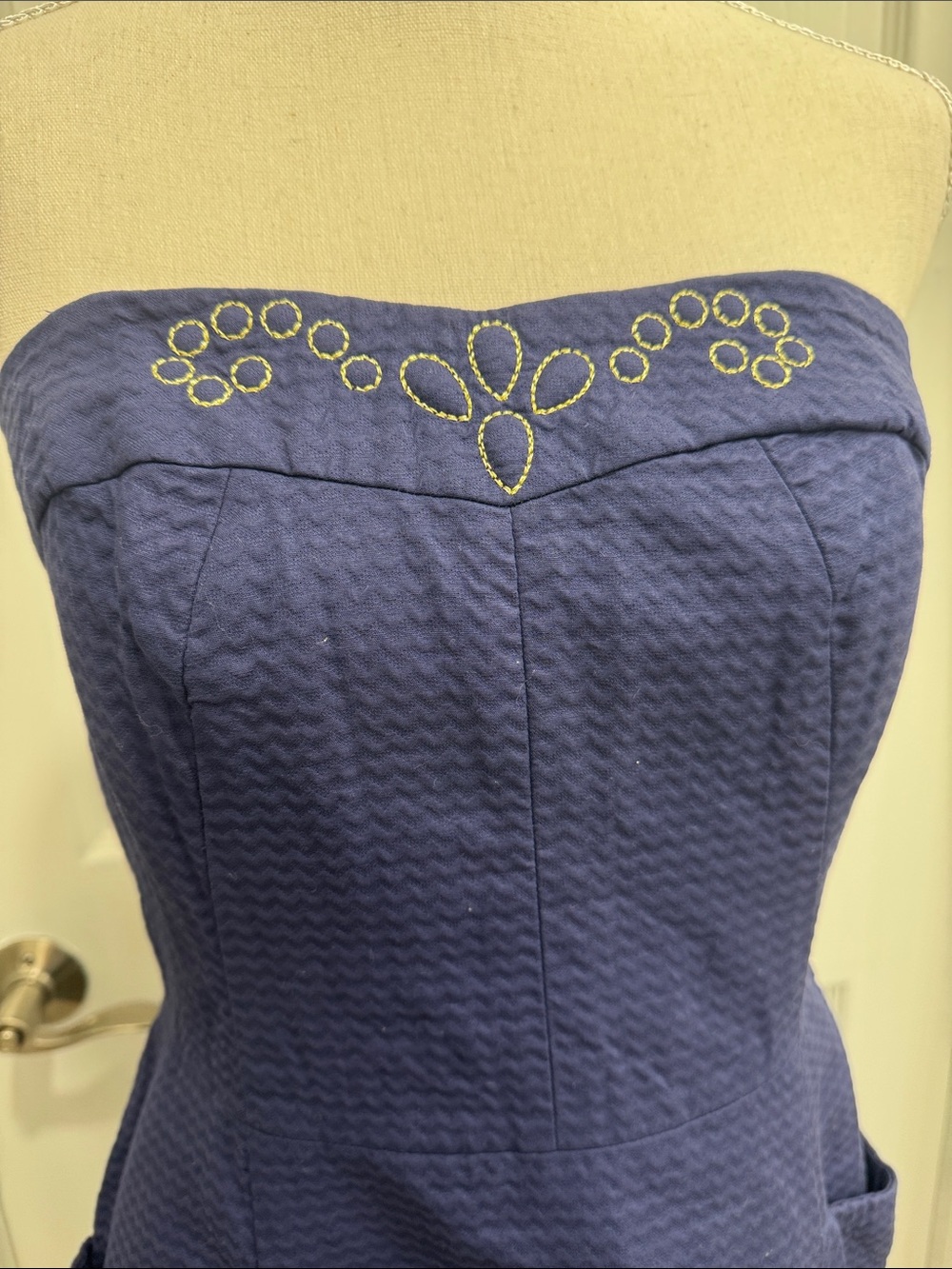 Lilly Pulitzer Strapless Navy Textured Embroidered Fit-&-Flare Dress - Picture 2 of 3
